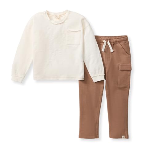 Image of Burt's Bees Baby Boys Shirt and Pant Set, Long Sleeve Top & Bottom Outfit Bundle, 100% Organic Cotton