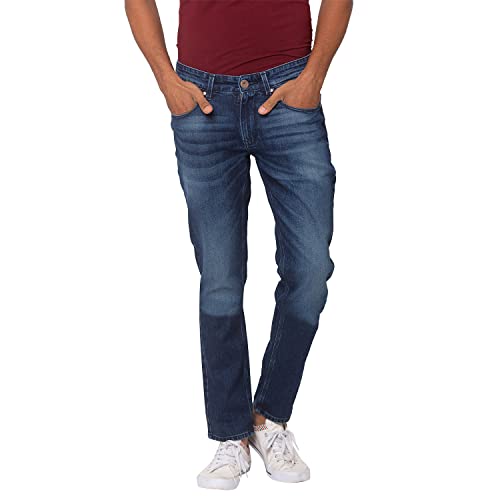 Image of Spykar Blue Cotton Slim Fit Narrow Regular Length Jeans for Men(8907966466777,Blue,31)