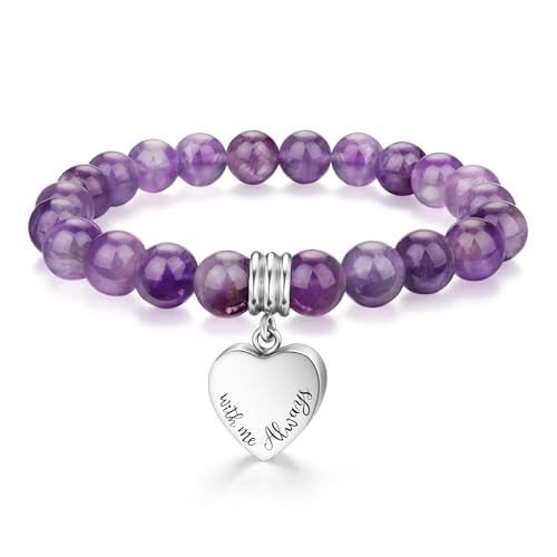 abooxiu Cremation Jewelry Urn Bracelet for Ashes Memorial Heart Ashes Keepsake Cremation Ash Bracelets Urn Jewelry for Ashes of Loved Ones for Women - With Me Always - Amethyst Beads