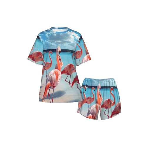 Imprimé flocage de flamants roses sur la plage : le t-shirt anti-décoloration