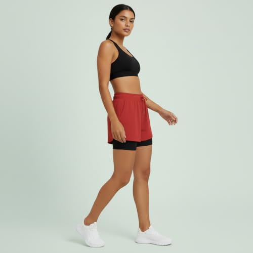 Image of Women's 2-in-1 Athletic Shorts with Inner Tights Layer, Drawstring Waist, for Running, Gym & Sports, Plus Size S to 6XL