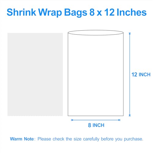 Image of Heat Shrink Wrap Bags 100Pcs 8x12 Inches Professional Grade POF Heat Shrink Wrap is Used to Store Wrap Embellished, Gift Baskets, Shoes, Jars, Industrial Grade PVC Shrink Wrap Bags Transparent