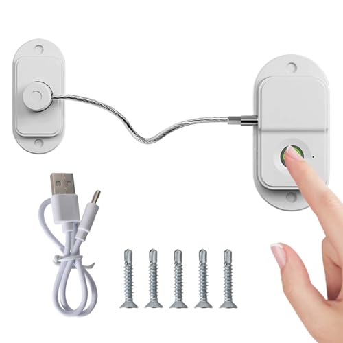 Cerradura para Nevera con Huella Digital – Seguridad Infantil Sin Taladrar, Protección para Armarios de Bebé, Seguridad Ventanas Niños, Carga USB – Cerradura Biométrica con Desbloqueo Rápido (Blanco)
