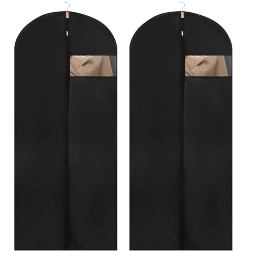 2 Pack Dress Bags Covers long Black Hanging Garment Bags Waterproof Dustproof Clothes Covers for Gowns Wedding Dress Trench Coats Suits (60cm*140cm)