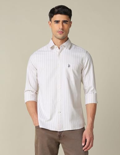 Image of U.S. Polo ASSN. Striped Regular Fit Shirt for Men - 100% Cotton, Breathable & Comfortable, Full Sleeves Casual Shirt for Men