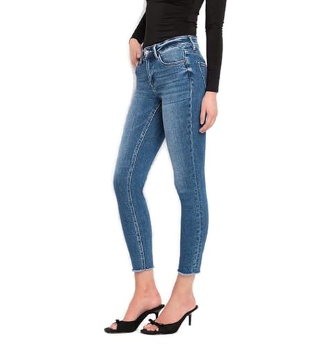 VERVET by Flying Monkey Women's Mid Rise Raw Hem Crop Skinny Jeans3