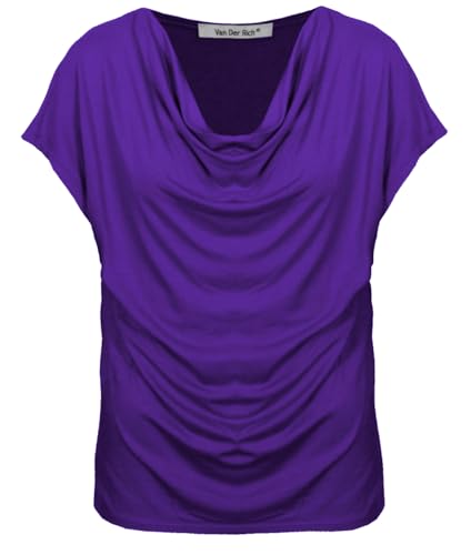 Van Der Rich ® - Tee Shirt à col bénitier Manche Courte - Femme (Violet, XXL)