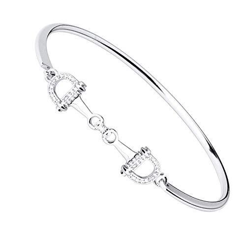 FEELMEM Horse Snaffle Bit Crystal Easy Hook Clasp Charm Bracelet Equestrian Jewelry Good Luck Gift