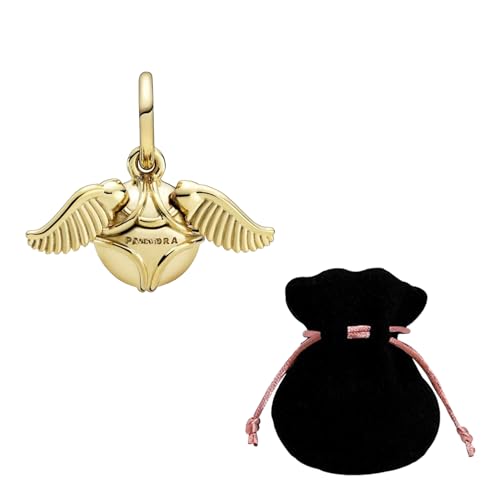 JABEDE Charm in argento S925 ispirato alla Saga di Harry, compatibile con braccialetti delle principali marche, con elegante borsa nera - Ideale per San Valentino (snitch)