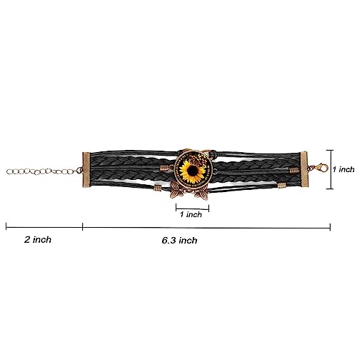 Image of Boho Sunflower Gifts Sunflower Leather Bohemian Bracelet Birthday Gifts for Women Teens Granddaughter Wife Daughter Mom Friendship Bracelets for Her