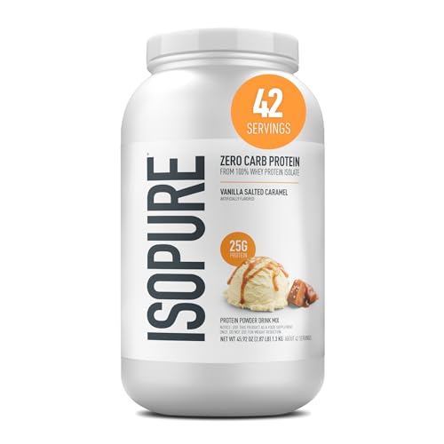 Image of Isopure Zero Carb 100% Pure Whey Isolate Protein Powder, Gluten Free, With Vitamins, Vanilla Salted Caramel, 25g Protein Per Serving, 3 Lbs, 42 Servings (Packaging May Vary)