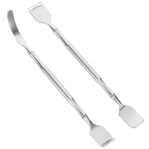 SEWACC Espátulas para Puntos Negros 2 Piezas Acero Inoxidable, Herramienta Raspadora Cabezal Plano y Curvo, Masajeador para Limpieza Profunda de Piel en Rostro y Nariz