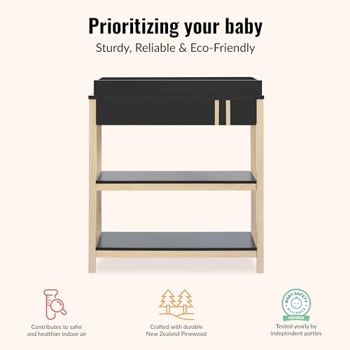 Image of Dream On Me Soho Baby Changing Table in Matte Black Vintage, Crafted with Sustainable New Zealand Pinewood, BSA & Greenguard Gold Certified, Portable Changing Table