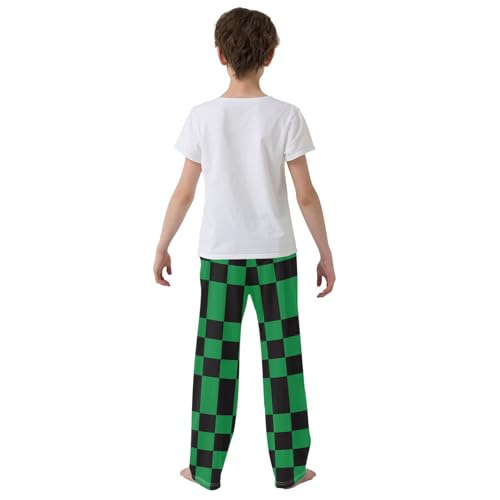 Boys' Pants Black and Green Checkered Chess Long Bottoms Jogger Pants Elastic Waist Trousers with Pockets S-XL3
