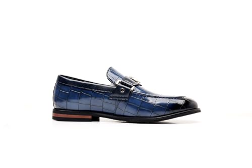 Men's Patent Leather Loafers, Crocodile Pattern, Metal Buckle Detail, Black Dress Shoes3