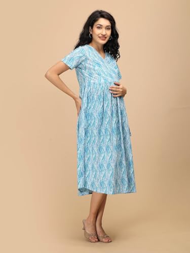 Image of The Mom Store Maternity and Nursing Dress | Pre and Post Pregnancy Dress for Womens | Zipper /Button Opening | Causal Wear | Trendy Stylish Causal Dresses for New Moms