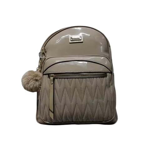 Mochila Feminina de Verniz, Casual, Poliéster, Grande, Impermeável, Retangular, Acompanha Chaveiro Pompom (Cinza)