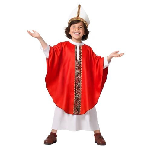 JEGERMIG 3-13 Years Childrens Role Play Costume Robe with Red Cape and White Gown Church Ceremonial Dress for Kid