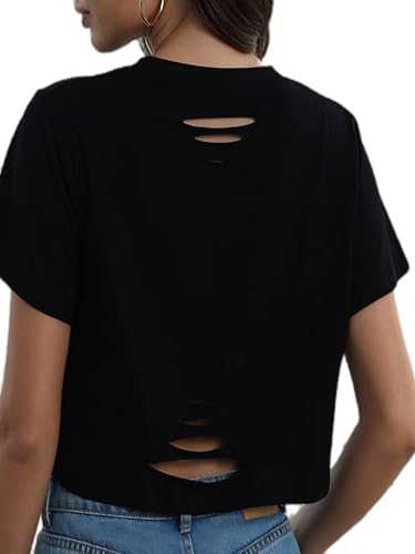 Graphic Oversized Crop Tops for Women Loose Cropped Distressed Tshirt Short-Sleeve Vintage Boxy Tee Shirts3