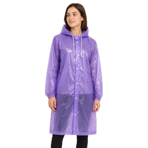Image of EVA Poncho Raincoat for Men and Women, Lightweight Waterproof with Hood, Adjustable Drawstring, Snap Button Closure, Reusable