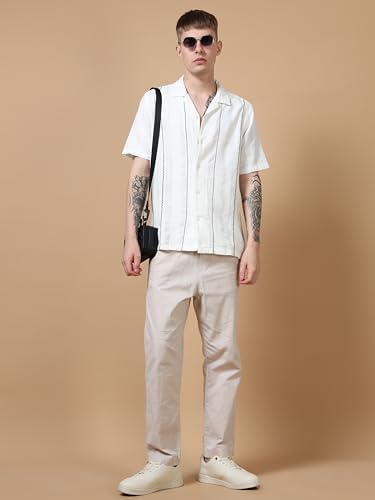 Image of StitchX Men's Half Sleeve Textured Cotton Contrast Stitch Detail Shirt