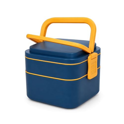 Image of WISHKEY Microwave Proof Double Compartment Lunch Box with Handle for Kids, Colorful Push Lock Tiffin Box for Office Adults, Birthday Gift for School Boys & Girls (Pack of 1, Multicolor)