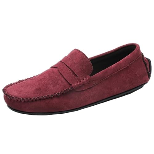 Loafers for Men Genuine Leather Round Toe Suede Vamp Loafer Lightweight Anti-Slip Flat Heel Wedding Slip-on