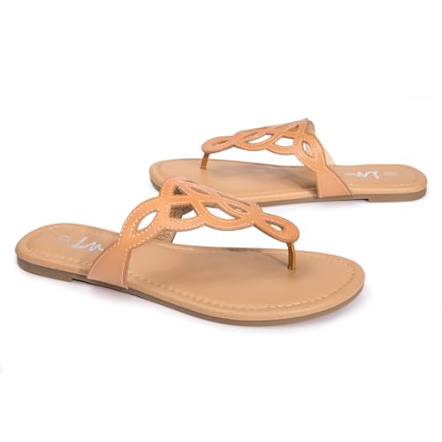 Image of LM Women's Thong Sandals T-Strap Sandals Slip On Flat Sandals Flip Flop Casual Summer Slide Sandals