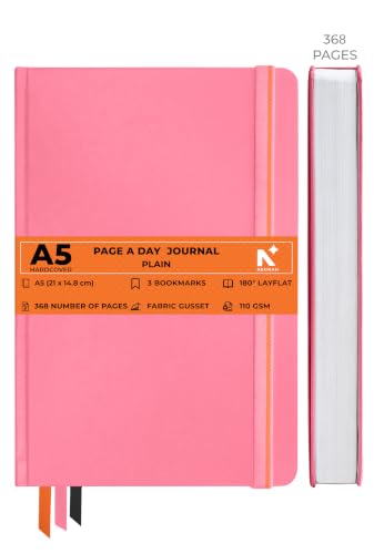 Image of NEORAH -A5 PLAIN | 368 Pages - 110 Gsm |PAGE A DAY JOURNAL (21x14.8 cm)-Hardcover Unruled Notebook |Back Pocket |3 Silk Book Mark - Completely HANDMADE for Journaling,writing- PINK
