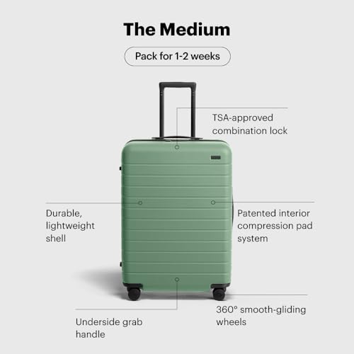 Image of Away Medium Checked Luggage, Lightweight Hard Shell Suitcase with Spinner Wheels, Durable Rolling Luggage, TSA Lock, 26 Inch, Sea Green