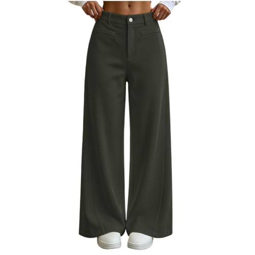 Wide Leg Pants for Women High Waisted Button Closure Business Trousers - image 5