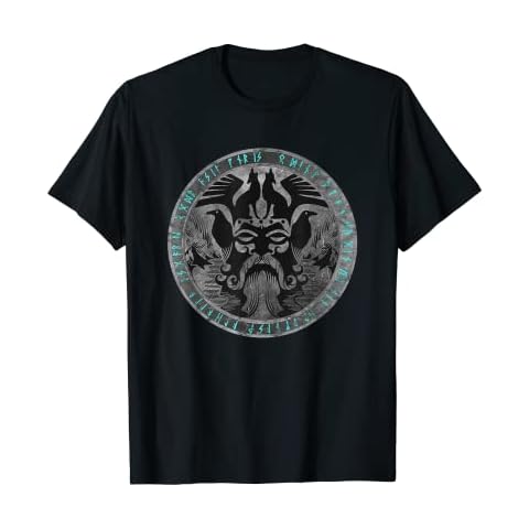 Odin With Fenrir Huginn And Muninn Norse Runes Distressed T-Shirt Cover