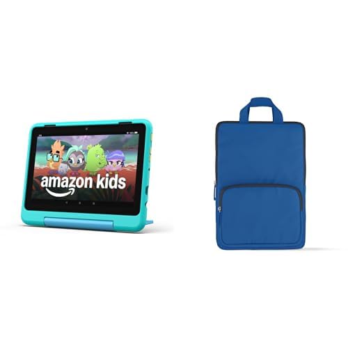 Image of Amazon Fire HD8 Kids Pro Tablet Sleeve Bundle - Bundle includes Amazon Fire HD8 Kids Pro tablet, 64GB, Hello Teal & Denim Carrying Case