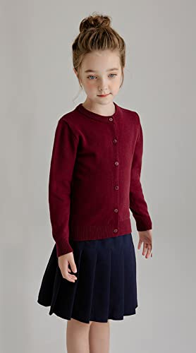 SMILING PINKER Girl School Uniform Sweater Anti-Pill Cotton Cardigan Crew Neck2