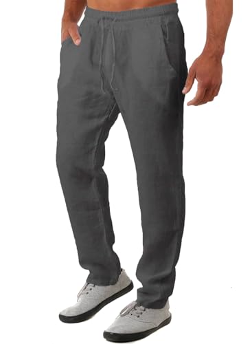 FANARCHER Men’s Lightweight Cotton Linen Pants Casual Trousers Drawstring Yoga Beach Pants with Pockets