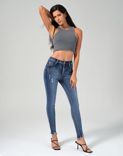 Best Butt-Lifting Jeans for Older Women: A Personal Trainer's Guide to Flattering Denim 2 roswear Skinny Jeans for Women Mid Rise Ripped Stretchy Denim Pants Trendy Slim Fit Distressed Jeans Blue Medium