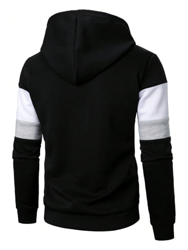 GORGLITTER Men's Letter Graphic Drawstring Pullover Hoodie Colorblock Long Sleeve Hooded Sweatshirts2