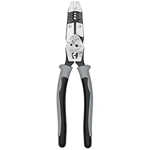 Klein Tools J2159CRTP Side Cutting Pliers, Made in USA, 9-Inch Journeyman High Leverage Hybrid Pliers with Crimper, Fish Tape Puller and Wire Stripper