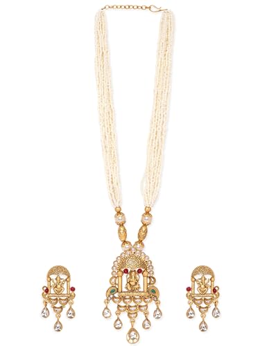Image of Rubans Long Necklace Set Gold Plated Traditional Stylish Multicolour Jewellery Gift for Women & Girls