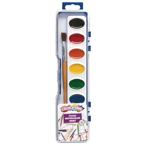 Colorations Best Value Watercolor Paint Set - 8 Vibrant Colors in Plastic Case with Brush, 1 Count (Pack of 1)