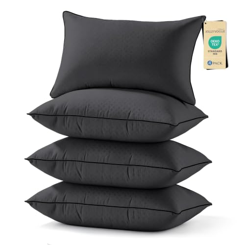 Image of JOLLYVOGUE Black Pillows Queen Size Set of 4, Washable Supportive Firm Bed Pillows with Oeko-Tex Certified Soft Down Alternative Fill, Fluffy Luxury Hotel Quality for Side, Back, and Stomach Sleepers