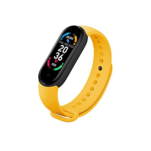 M6 Reloj Inteligente Fitness Tracker con Ritmo CardíAco PresióN Arterial Monitor De SueñO PodóMetro CaloríAs CáMara Remota Y Mucho MáS, Bluetooth Impermeable IP67 Banda Inteligente (Amarillo)