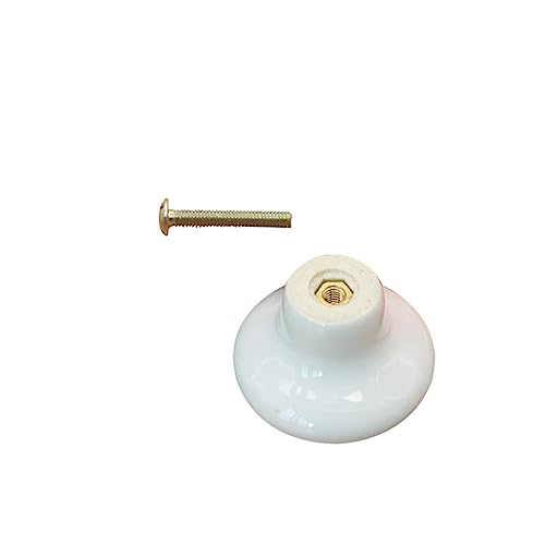 Image of 6PCS White Glossy Ceramic Knobs Button Round Mushroom Cabinet Dresser Vintage Pulls Door Handles Cupboard Wardrobe Drawer, Dia. 1.26 inch 32mm