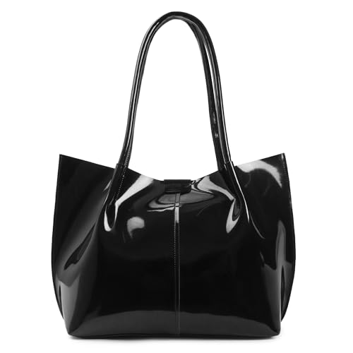Image of Carrylux Casual Patent Synthetic Leather Tote Bag, Handbag for Ladies