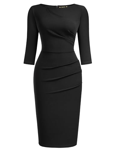 Miusol Women's Retro Ruffle Style 2/3 Sleeve Slim Work Pencil Dress4