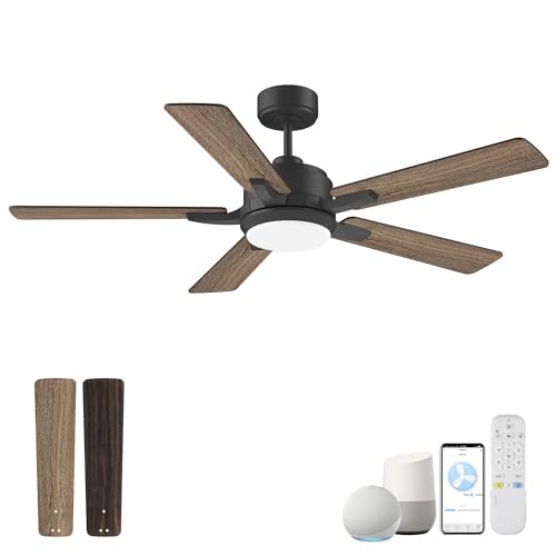 cumilo 52" Smart Ceiling Fans with Lights Remote,Quiet DC Motor,Outdoor Indoor Modern Farmhouse Ceiling Fan,Dimmable,6-Speed,WIFI Alexa,APP workable,Matte Black for Bedroom,Living Room,Patio