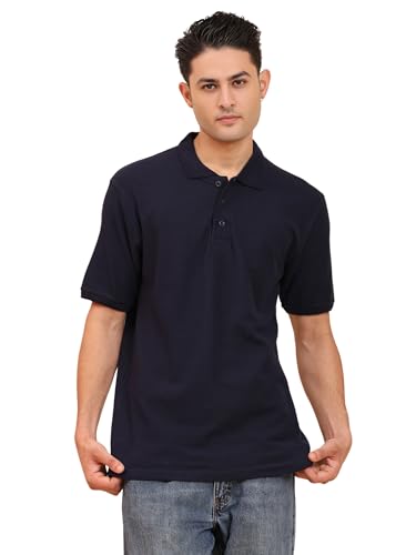 Image of Men's 100% Cotton Polo T-Shirt - Solid Plain Short Sleeve Tee with Classic Collar for Everyday Casual & Smart Wear