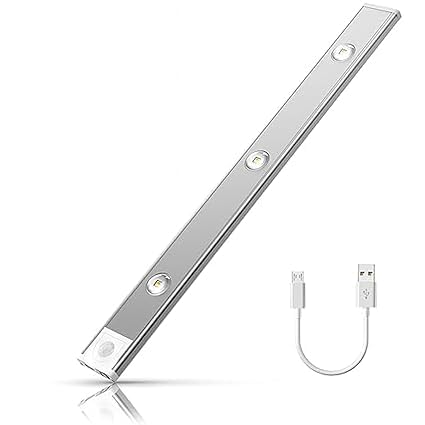 Image of Motion Sensor Under Cabinet Light, 40 cm,1200 mAh Battery, 3 Dimmable LED Color Modes (Warm /Neutral /Cool White), USB Rechargeable Closet Lamp Wireless Light (White)
