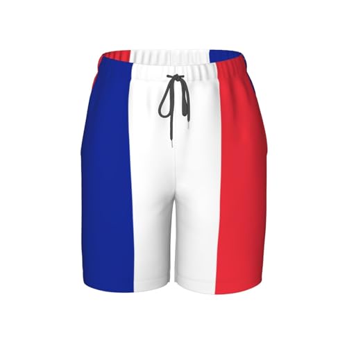 French Flag Youth Beach Pants, Soft and Breathable, with Drawstring Waist, Suitable for Sports and Leisure.