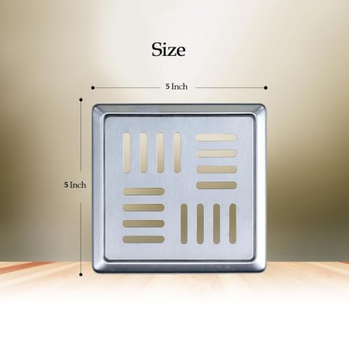 Image of Square Aqua Flow Series 5 Inch Stainless Steel Floor Drain Cover Heavy Duty Rust Resistant Drain Grate for Bathroom Kitchen Balcony Shower - 5 Inches